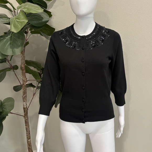 The Limited Sequin Beaded Embroidered Cardigan Size M Black Silk Cashmere Blend - Picture 12 of 12